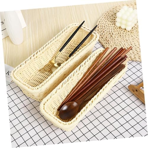 Woven Storage Basket 3 Piece Set PP Rectangular Beige Rustic - Image 6