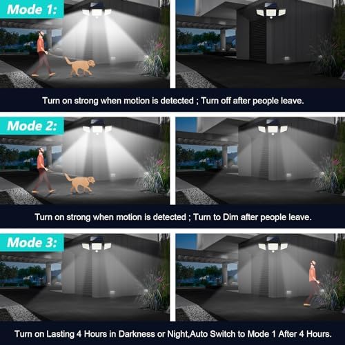 Tuffenough Solar Outdoor Lights 2500LM 210 LED Security Lights with Remote Control,3 Heads Motion Sensor Lights, IP65 Waterproof,270° Wide Angle Flood Wall Lights with 3 Modes(3 Packs) - Image 5