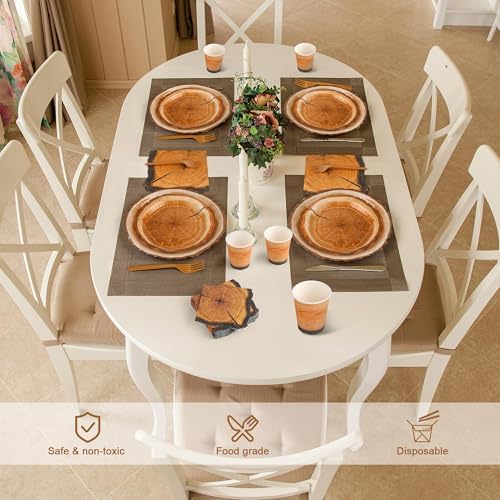 Kochorie 144 Pieces Rustic Wood Party Supplies, Wood Grain Slice Tableware Sets Including Disposable Paper Plates Napkins Cups Forks Serves 24 for Camping Birthday Forest Themed Party Decorations - Image 5