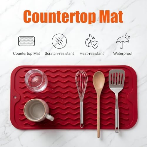 MicoYang Silicone Dish Drying Mat for Multiple Usage,Easy clean,Eco-friendly,Heat-resistant Silicone Mat for Kitchen Counter or Sink,Refrigerator or Drawer Liner Red S 12 inches x 6 inches - Image 3
