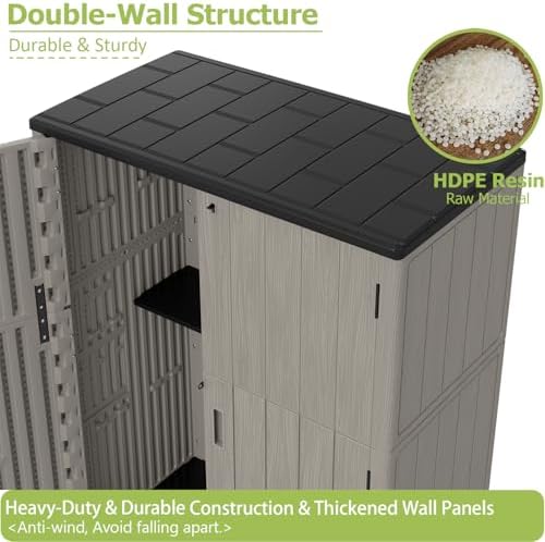 HOMSPARK 57 Cu.Ft Outdoor Storage Shed Weather Resistant, Multi Functional | Double-Wall Resin Storage Sheds & Outdoor Storage Box Waterproof for Backyard Garden Patio Lawn (Brown) - Image 6