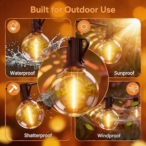 RTTY Outdoor String Lights 25 FT Waterproof, Patio Light 13 G40 LED Bulbs - Image 3