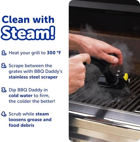 Scrub Daddy BBQ Daddy Grill Cleaner Kit - Bristle Free Grill Brush with Refill + 2 Steel Scour Daddy Grill Sponges - Built-in Grill Scraper - Temperature Controlled Grill Cleaning Tools (4 Count) - Image 4