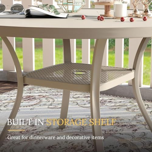 VICLLAX 7 Pieces Patio Dining Set, Outdoor Furniture Set Includes 47.2" Round Patio Table and 6 Patio Sling Chairs, Sandshell Color Tabletop and Fabric - Image 4
