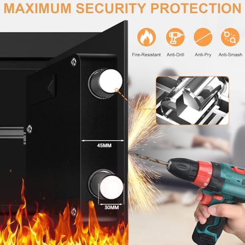 1.2 Cub Small Fireproof Safes for Home, Digital Home Safe Fireproof Waterproof with Programmable Keypad, Spare Keys and Removable Shelf, Fire Safe Box for Document Money Valuables - Image 4