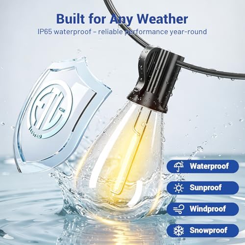100FT Outdoor String Lights with Remote & Dimmable, 35+1 Shatterproof Waterproof Bulbs, Dimmable Outside Hanging Patio Lights for Backyard, Porch, Deck, Garden 2200K Warm Yellow - Image 3