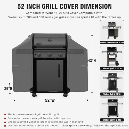 52 Inch Grill Cover for Weber Spirit 200 and 300 Series,1000D Heavy Duty - Image 2