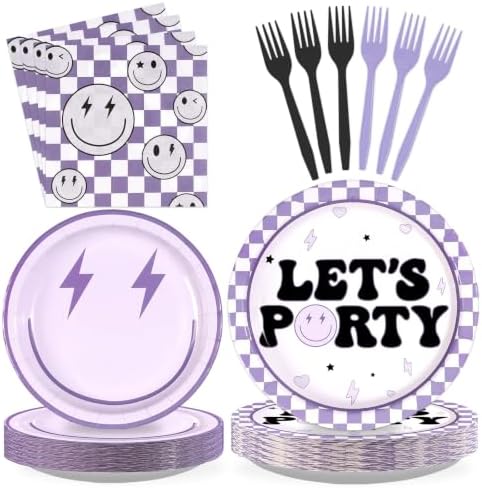 96Pcs Purple Smile Face Party Decoration for Girls, Serves 24 by Greencian