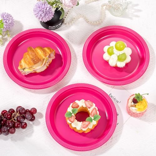 WELLIFE Hot Pink Plastic Plates 7 Inch 50 Count - Image 7