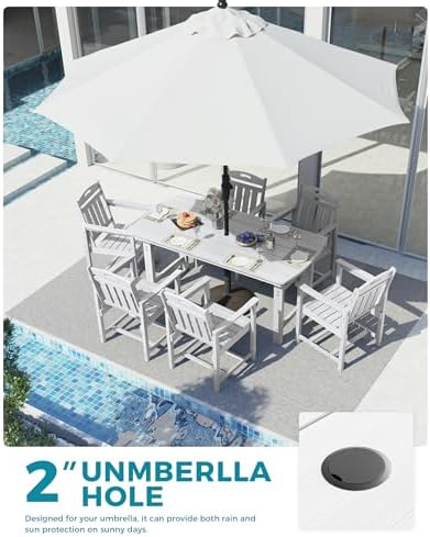 Ciokea HDPE Outdoor Patio Dining Table, All-Weather Furniture, White - Image 4