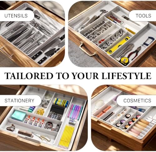 Simple Houseware Expandable Kitchen Drawer Flatware Organizer, White - Image 6