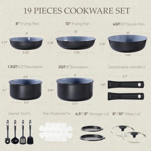 CAROTE 19pcs Ceramic Cookware Set Detachable Handle,Pots and Pans Non Stick - Image 2