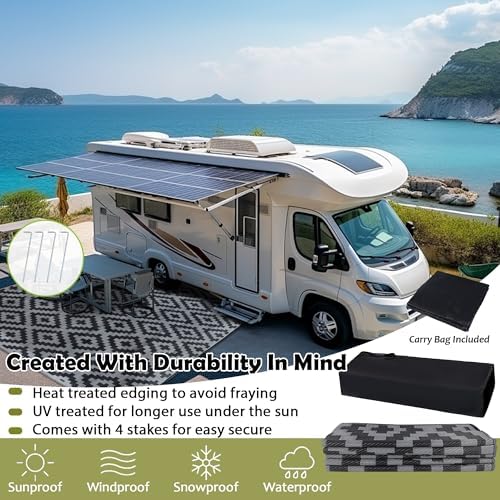 SAND MINE Waterproof Outdoor Rug, Plastic Reversible Rug, Modern Area Rug, Large Floor Mat for Outdoors, RV, Patio, Backyard, Deck, Picnic, Beach, Camping (10' x 10', Black Grey Lattice) - Image 4