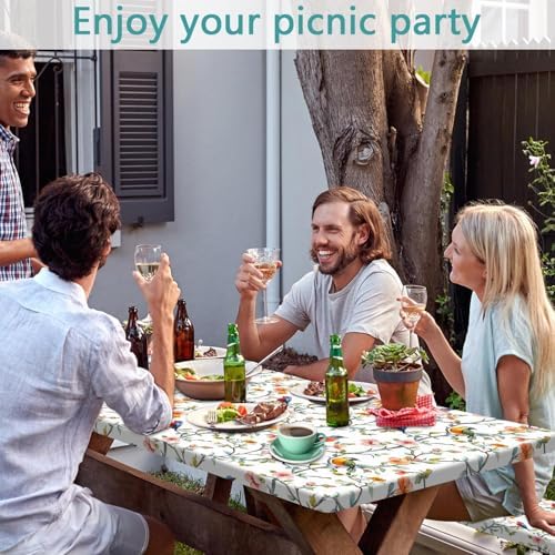 Bird Branch Picnic Table Cover with Bench Covers and Bag, Camping Essentials, Spring Summer Floral Waterproof Windproof, Fitted Tablecloth Cover with Elastic Edge for Outdoor Garden 3 PCS 30x60 Inch - Image 2