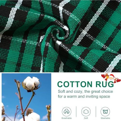 OJIA Christmas Outdoor Rug 3'x5' Front Door Mat Green Plaid Rug Porch Decor - Image 6