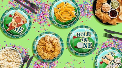 Hole in One Golf First Birthday - 32 Piece Disposable Party Supplies - Decorations for Golfing 1st Birthday Round Party Plates - Large 9" Paper Plates In Bulk - Image 7