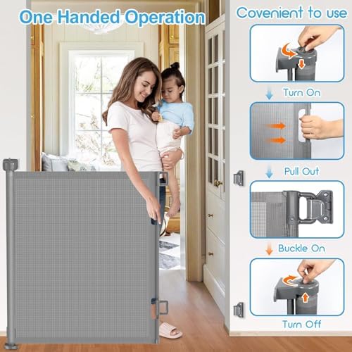 EZIGO 180 Inch Retractable Baby Gates, 41 Inch Extra Tall Retractable Gate - Image 5