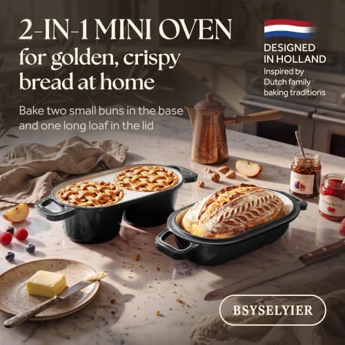 Mini Double Dutch Oven, Cast Iron Loaf Pan With Lid, Black - Image 2