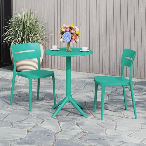 Costaelm Patio Table for 4-Person, Outdoor Patio PP Round Dining Table, All-Weather Bistro Dining Table for Backyard Deck Porch Poolside, Turquoise - Image 3