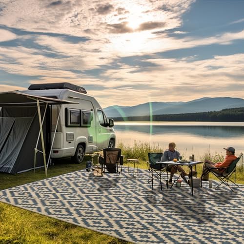 SAND MINE Reversible Mats, Plastic Straw Rug, Modern Area Rug, Large Floor Mat and Rug for Outdoors, RV, Patio, Backyard, Deck, Picnic, Beach, Trailer, Camping (8' x 10', Grey Tan Lattice) - Image 6