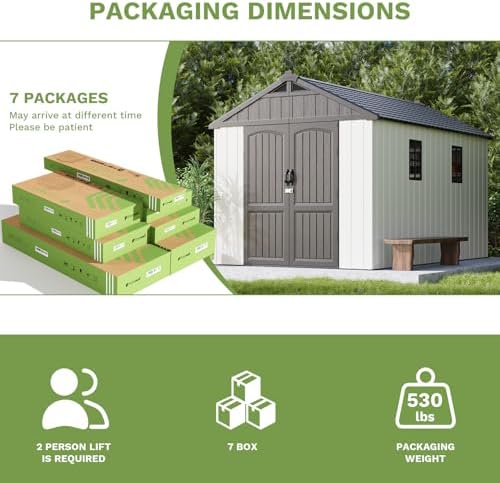 Patiowell 8x12 FT Resin Outdoor Storage Shed with Floor, Beige - Image 6