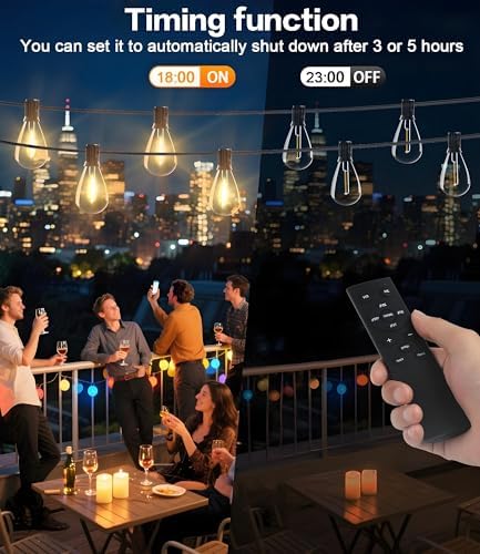Tenmiro 50FT LED Outdoor String Lights with Remote,16+ 1 Shatterproof Bulbs Waterproof and Dimmable Patio Lights for Porch, Garden, Backyard, Deck, Balcony, Hanging Lighting Decor - Image 4