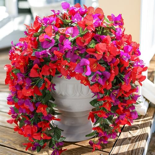 Faux Bougainvillea Artificial Flowers Plants for Outdoors Outside Decoration, 2pcs Fake Flowers Silk Long Trailing Vines UV Resistant Realistic for Front Door Porch Planter Urn Patio Balcony Yard, Mix by INSPRING