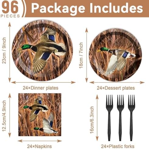 Naozinebi Mallard Duck Party Plates Napkins Hunting Dinnerware Mallard Duck Theme Birthday Party Tableware Set Disposable Forks Dessert Supplies for Hunting Birthday Supplies Serve 24 - Image 2