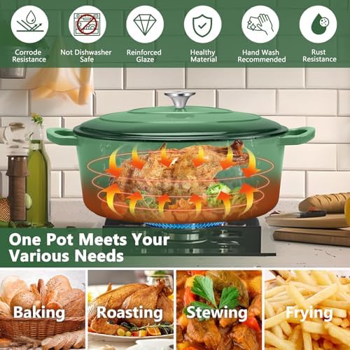 TeamFar 7QT Oval Dutch Oven, Enameled Cast Iron Dutch Oven Pot with Lid - Image 5
