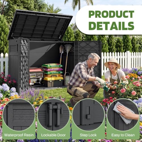 LHBcraft Large Outdoor Storage Cabinet 51 Cu Ft with Lockable, Outdoor Storage Shed with Pneumatic Hydraulic Lid-Easy to Assemble, Waterproof Outdoor Storage Box for Backyards,Patios - Image 2