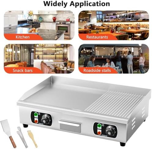 29" Commercial Electric Countertop Griddle,110V 3000W Flat Top Grill Hot Plate BBQ,Adjustable Thermostatic Control 122°F-572°F,Stainless Steel Restaurant Grill for Kitchen(NO PLUG) - Image 7