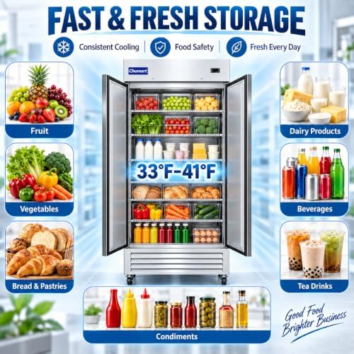 39.5" W Commercial Refrigerator with 2 door Stainless Steel 35 Cu. Ft Reach-in Refrigerator 6 Adjustable shelves Fan Cooling Fridge for Restaurant, Commercial Kitchen, Shop, ETL Certification - Image 4