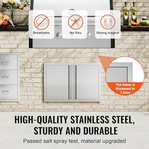 VEVOR Double Outdoor BBQ Kitchen Door, 28" W x 19" H Inch, Stainless Steel Flush Mount Vertical Door with Recessed Handles for Grilling Station - Image 3