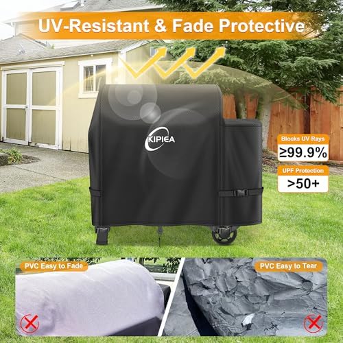 Kipiea 600D Heavy Duty Pellet Grill Cover for Weber Searwood XL 600 & Smoque XL, Waterproof Wood Pellet Smoker Cover with Windproof Buckles, UV Resistant, No Tear, No Fading - Image 6