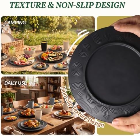 Homienly 40 PCS Wheat Straw Dinnerware Sets Dishes Set for 8 Unbreakable Plates and Bowls Sets for Kitchen Dishwasher and Microwave Safe Plate Set Camping, Apartment, Kids-Grey Stone - Image 7