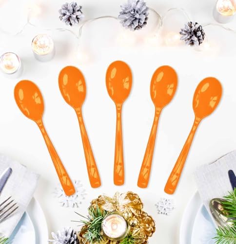 SietDESEO 50 PCS Orange Plastic Spoons Disposable Utensils Heavy Duty Orange Spoons Disposable Cutlery for Birthday Wedding Baby Shower Bridal Shower Plastic Silverware - Image 2