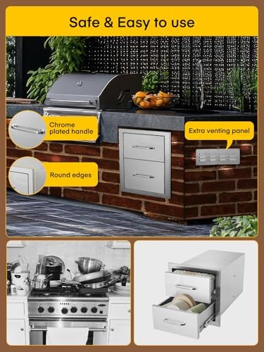 FOHERE Outdoor Kitchen Drawers Stainless Steel Cabinet, 2-Drawer BBQ Access Drawer 14" W x 14.5" H x 23" D Enclosed Built-in Drawer Flush Mount for Outdoor Kitchens & BBQ Islands - Image 4