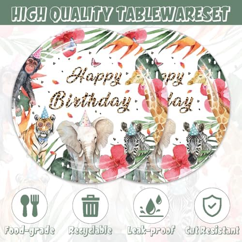 40pcs Safari Animals Party Supplies,include 20 Dessert plate and 20 Napkin,Animals Wild Party Plate Napkin Set,Used for Jungle Safari Party Decoration - Image 3