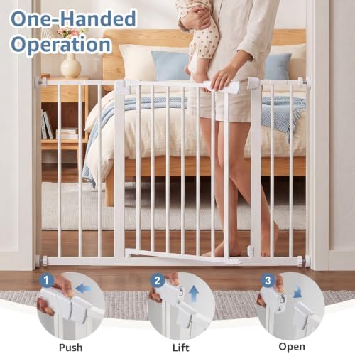 DUMOS 36 in Extra Tall Baby Gate for Stairs, 30-40.5 in, Auto Close, White - Image 4