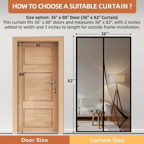 METAONLY Fiberglass Magnetic Screen Door Mesh, Works for Patio, Sliding Door, Keeps Bug Mosquito Out, Fresh Air Flow, Fits 36" x 80" Door - Curtain Size 38" x 82", Black - Image 2