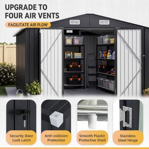 Aoxun 6' x 8' Storage Shed Outdoor Steel Black - Image 3