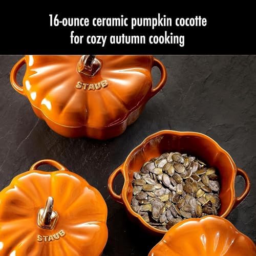 Staub Ceramic 2-pc 24-oz Petite Pumpkin Cocotte Set - Burnt Orange - Image 2