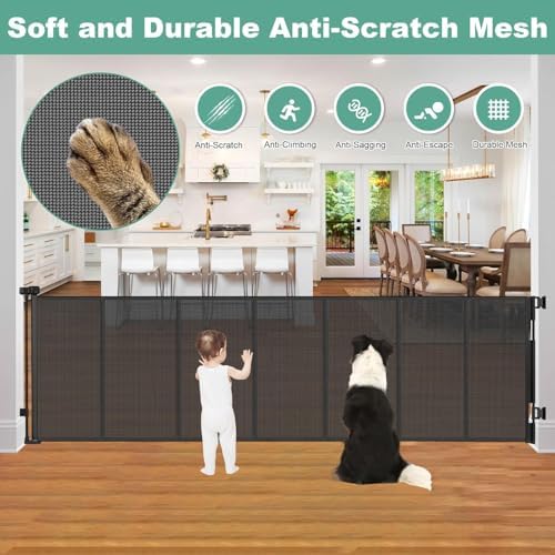 Reinforced 37" Tall x 195" Retractable Baby Gates Extra Wide Dog Gate/Black - Image 6
