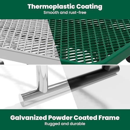 6FT Metal Picnic Tables for Outdoors, Commercial Rectangular Picnic Table for Outside, Park, Campfield, Patio, Garden, Yard, Thermoplastic Coating, Surface Mounted, Green - Image 7