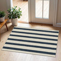 Blue and White Striped Outdoor Rug - 2x3 Non-Slip Front Door Mat by Othilic