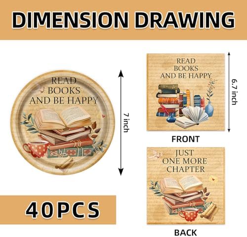 40pcs Vintage Book Themed Party Decorations Book Club Birthday Party Supplies Book Brunch Party Decor Plates and Napkins for Library Reading Storybook Party,Suitable for 20 Guests - Image 2