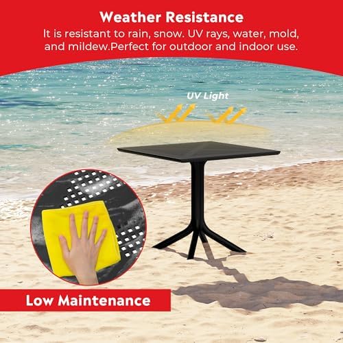 Costaelm Patio Dining Table for 4, Square PP Patio Table, 4-Person Weather Resistant Porch Tables for Outside Poolside Deck Lawn Garden Backyard, Black - Image 3