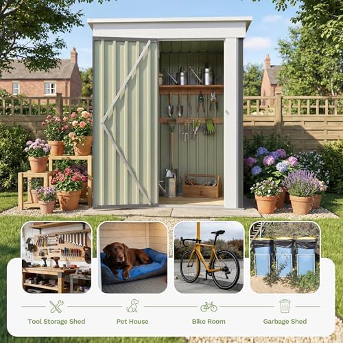 Devoko 5x3 FT Outdoor Storage Shed with Floor Frame, Gray - Image 5