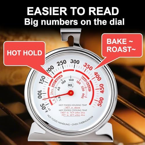 Oven Thermometer 3.23" Dial 50-500°F, NSF Food Safety Zones 2-Pack - Image 4