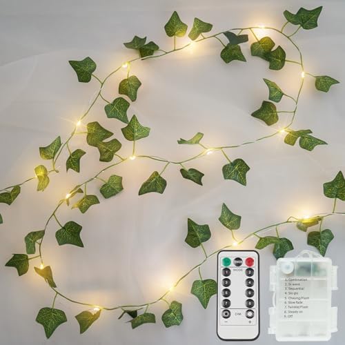 suddus 13.1FT 40LED Ivy Vine with Lights Battery Operated Copper Wire by SUDDUS